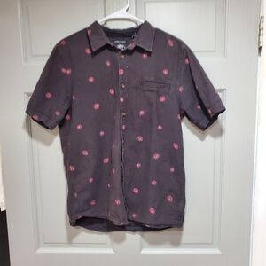 O'neill Shirt Men Size Medium Short Sleeve Gray with Flowers Accents Button Down
